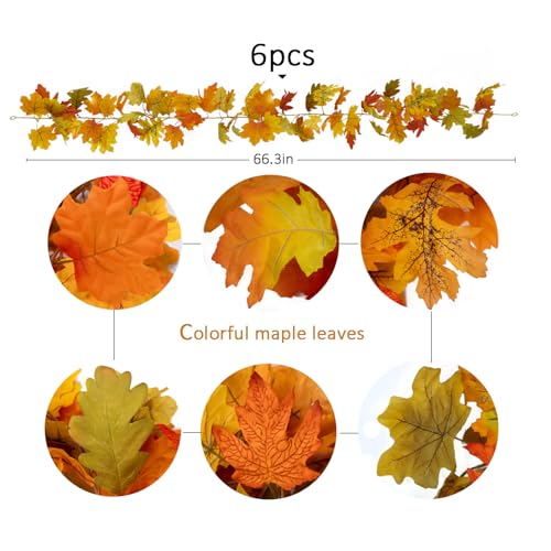 Autumn Maple Leaf Garland Set - 6 Pieces, 5.6Ft Each, Green Variation