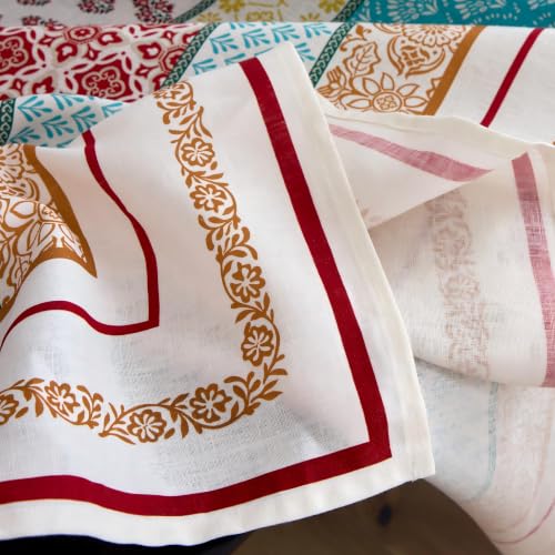 Everly 100% Linen Tablecloth - Bohemian Mosaic Striped 84 x 60 Inch Rectangular