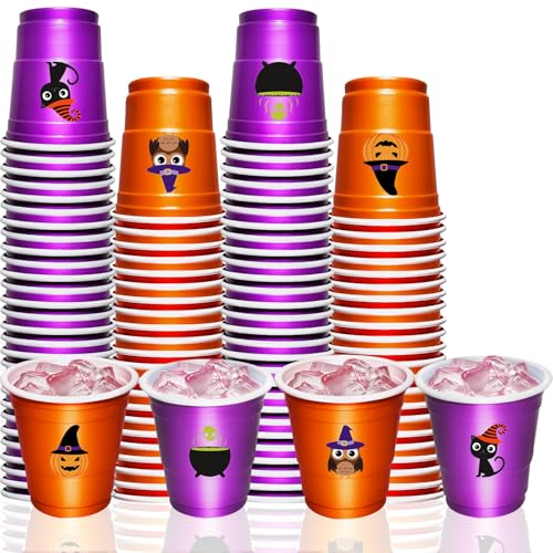Halloween Plastic Shot Glasses Set - 100 Disposable Mini Cups with Pumpkin & Cat Designs