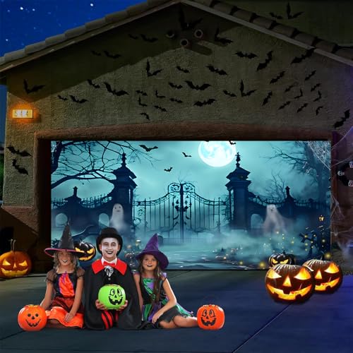 Halloween Garage Door Cover Decorations 7x16ft - Outdoor Party Banner - Variation of Halloween-1