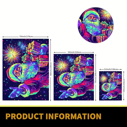 Black Light Tapestry Santa Claus 2 UV Reactive Christmas Wall Hanging 90x70 Unframed