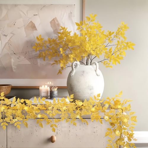 2-Pack 6Ft Fall Garland Set - Plum Cimicifuga Seeded Leaves for Autumn Decor
