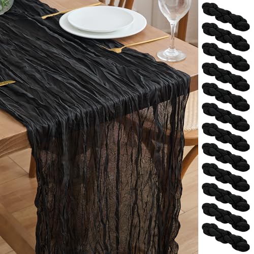 12 Pack Black Cheesecloth Table Runners 10FT for Halloween and Boho Decor