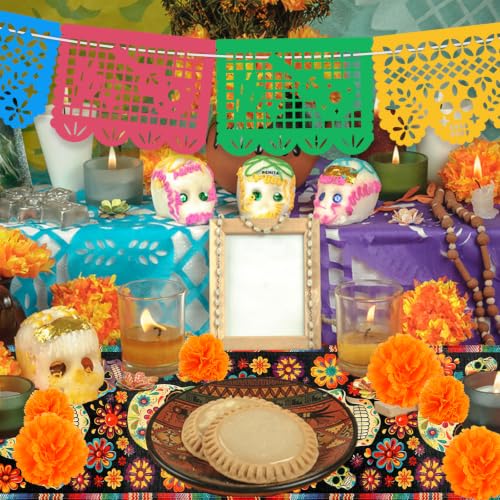 Day of the Dead Decorations Set with Sugar Skull Table Runner and Marigold Flowers