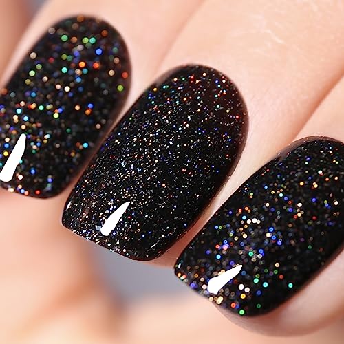 Ozzeal Glitter Gel Nail Polish - Black Iridescent Glitter, 0.5 Fl Oz Summer Sparkle