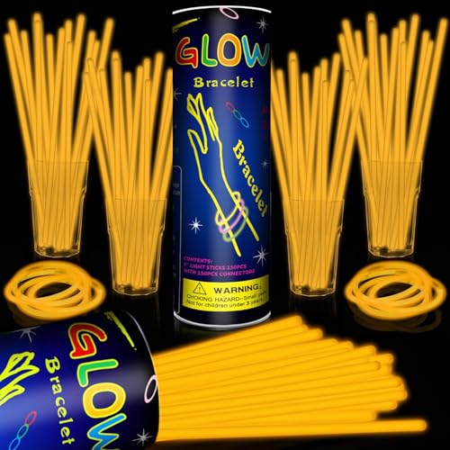 Orange Glow Sticks Bulk Pack 8" Party Favors with Connectors 200 Pcs