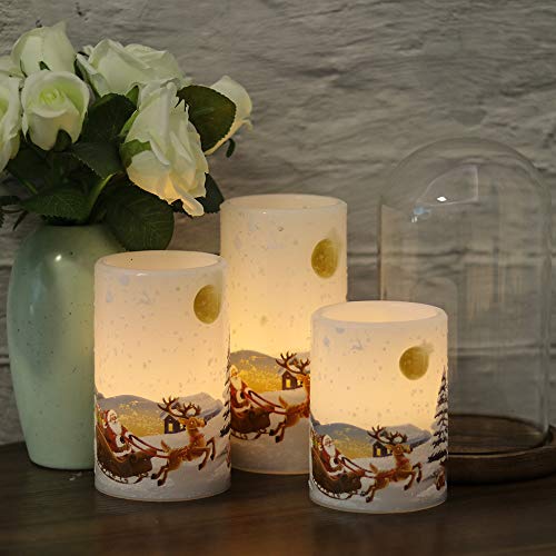 Santa Claus Flameless Candles - Battery Operated Timer & Flickering Light - Christmas Decor - Set of 3 - Variation: Santa Claus 2