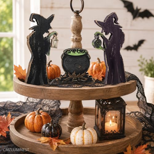 Halloween Witch Decor - Witch Figurines & Cauldron Scene - Indoor Halloween Decorations - Variation: Witch