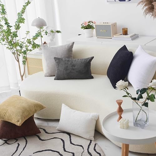 24x24 Inch Taupe Pillow Shams Set of 2 - Striped Corduroy Velvet European Throw Pillowcases for Bed Decor