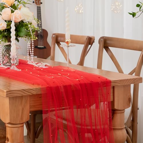 Red Pearl Table Runner 29.5 x 120 Inch - 1 PC Elegant Wedding Decor