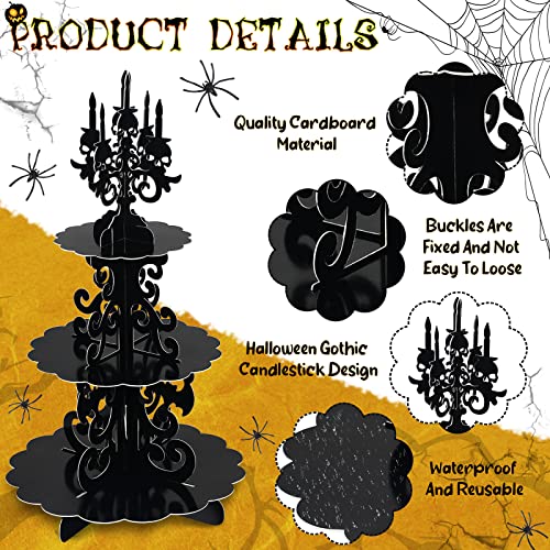 Halloween 3-Tier Cupcake Stand Gothic Skull Candelabra with Web Display