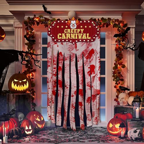 Halloween Bloody Doorway Curtain with Creepy Circus Clown - Red