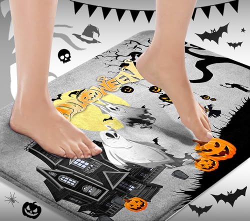 Britimes Halloween Spooky Ghost Bathroom Rug Set of 3 - Bath Mats & Toilet Lid Cover