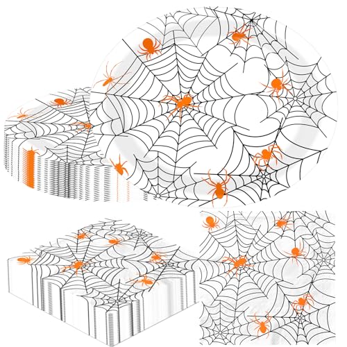 Halloween Spider Web Paper Plates and Napkins Set - Disposable Party Dinnerware for Spooky Parties