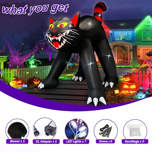 14 Ft Giant Halloween Inflatable Black Cat Yard Decoration with LED Lights
