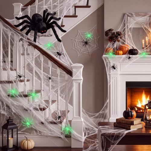 Halloween Spider Web Decorations Set with 105 Fake Spiders - 1500 Sq Ft Indoor & Outdoor Spooky Decor