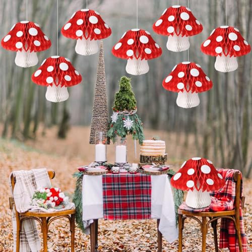 Red Mushroom Honeycomb Decorations Set for Party & Event Decor