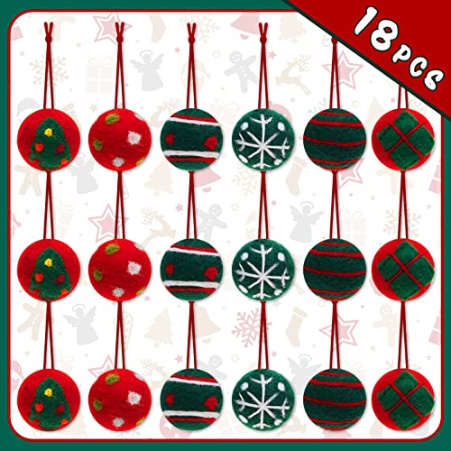 Christmas Felt Ornaments Balls - 18 Pcs Retro Felt Pom Poms for Holiday Decor - Green, Red, White, 2 Inch
