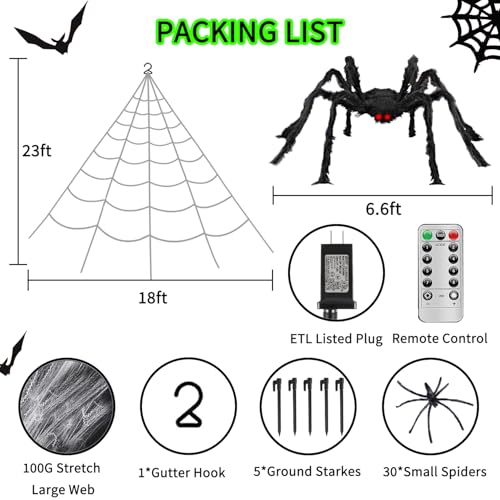 Halloween Outdoor Spider Web Lights with 350 LEDs & Giant Spider - Purple & Orange, 23Ft Web with 6.6Ft Spider, Waterproof & Timer