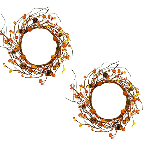 Fall Wreath Berries Seeds and Mini Pinecones - 12 Inch Halloween Thanksgiving Decor - 2 Pieces