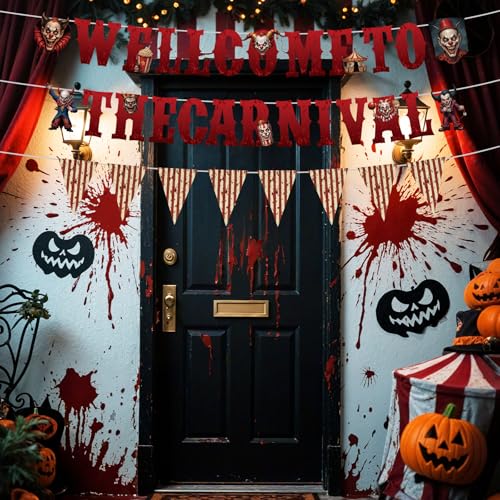 Halloween Circus Clown Banner Decorations - Creepy Garland Set for Party