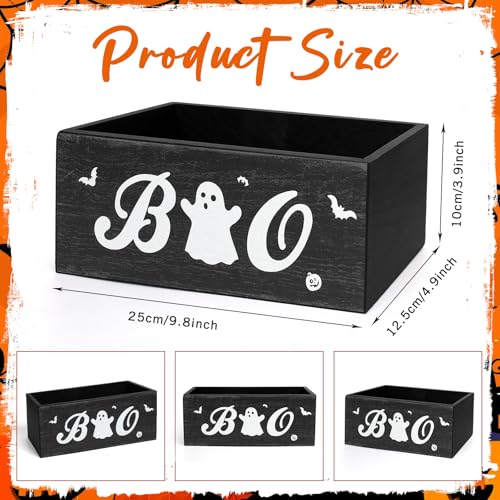 Halloween Candy Bowl Set with Boo Ghost Rustic Wooden Serving Dishes - Black & White, 2 Pieces