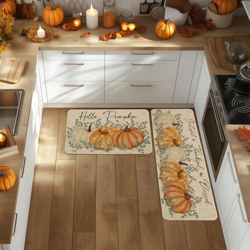 Orange Maple Leaves Fall Kitchen Mats Set of 2 - 17x29 & 17x47 Inch