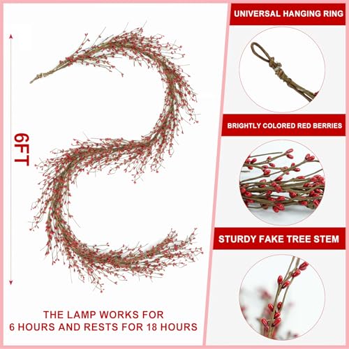 6FT Red Berry Garland with Lights - Style-2 Christmas Indoor Outdoor Decor