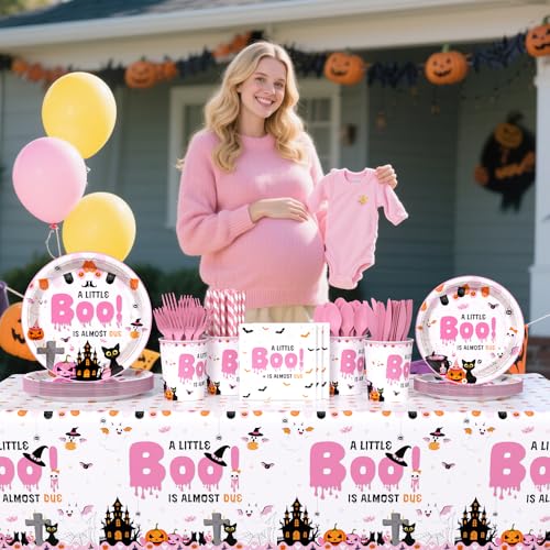 Pink Little Boo Halloween Baby Shower Party Plates & Decor Set - Girl