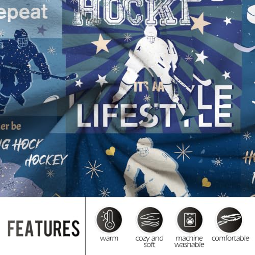 Hockey Blue Throw Blanket 60x80 Inches - Soft Flannel Ice Hockey Gift for Boys Girls Teens Adults