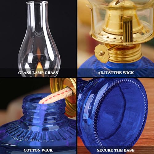 Dark Blue Kerosene Oil Lamp with Wicks & Tweezers - Vintage Indoor Lighting