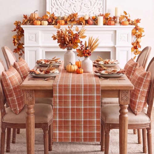 Softalker Fall Checkered Tartan Table Runner - Orange, 13x70 Inches (Variation: Orange Plaid / 13x70")