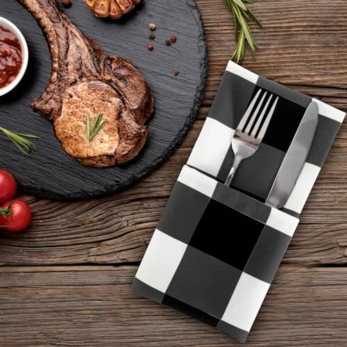 Buffalo Plaid Cloth Napkins Set of 100 - 17x17 Inch Waterproof Gingham Style Black White