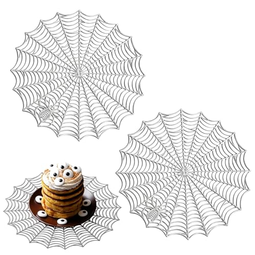 Halloween Spider Web Placemat Set of 2 - Silver Non-Slip Heat Insulation PVC Table Mats