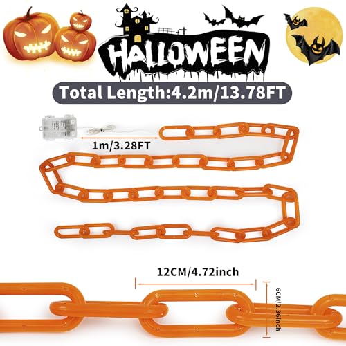 Halloween Chain String Lights - Orange 175 LED Battery & USB Powered, Waterproof 13.7FT