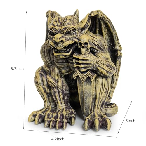 Gothic Gargoyle Statue with Intricate Wings, Demonic Skull, Outdoor Indoor Decor