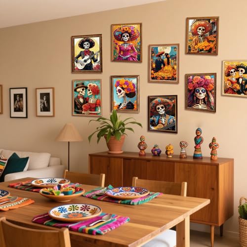 Day of the Dead Posters - 9 Piece Mexican Skeleton Wall Art Decorations