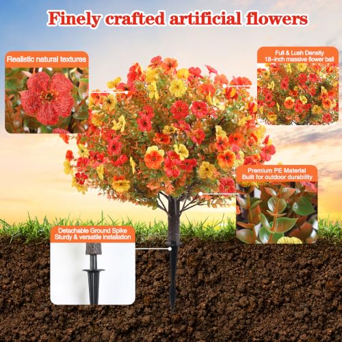 Artificial Fall Topiary Flowers with Stakes - 27.5 Inch Outdoor Decor, Violet Variation
