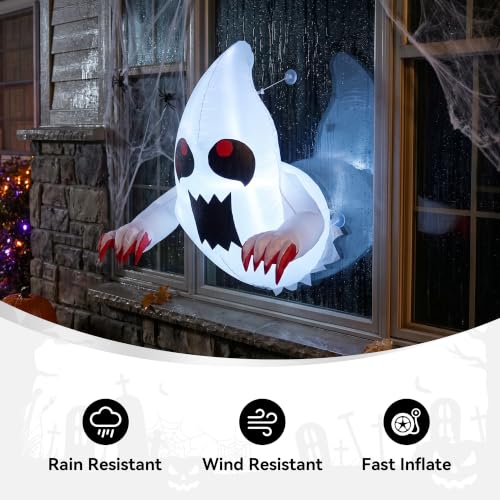 Halloween Inflatable Ghost Window Decoration - 3.5FT Spooky Outdoor & Indoor Scene, Glow LED, Suction Mount Variation of Ghost Window Decoration