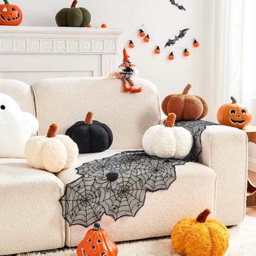 Ivory+Brown Pumpkin Pillow Set - 2 Decorative Fall Halloween Throw Pillows