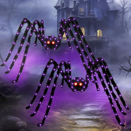 Halloween Decorations 82 LED Light Up Giant Spider 2 Pack - Outdoor Haunted Yard
