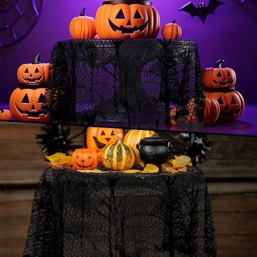 Halloween Lace Tablecloth Set with Spider Web Design - 19.7 x 78.7 Inch