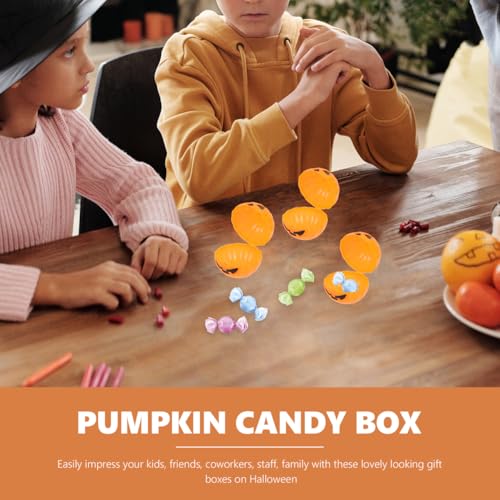 Mini Halloween Pumpkin Candy Holders - 12 Pack Plastic Trick-or-Treat Boxes