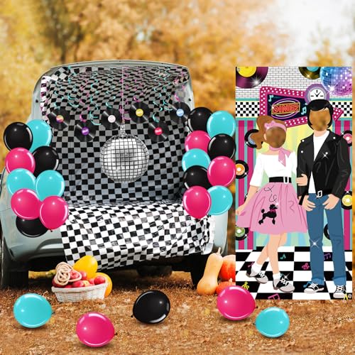 Halloween Car Trunk Decorations with 1950s Diner Backdrop and Balloons