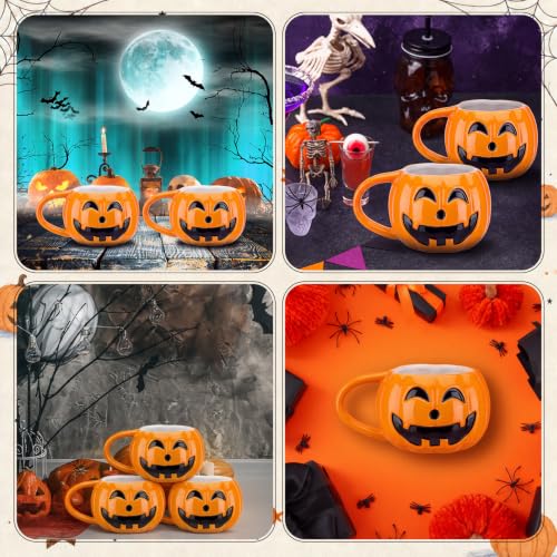 Halloween Pumpkin Coffee Mugs Set of 6 - Orange Ceramic Cups for Hot Drinks