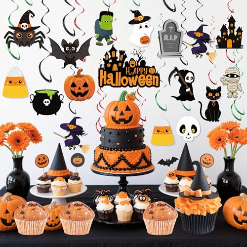 Halloween Hanging Swirl Decorations 36 Pcs Ceiling Streamers Ghost Pumpkin Witch