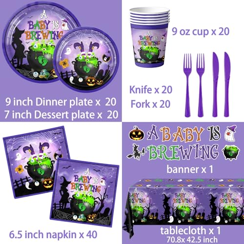 Halloween Baby Shower Party Supplies 142pcs Tableware Set with Plates Cups Napkins Banner & Tablecloth