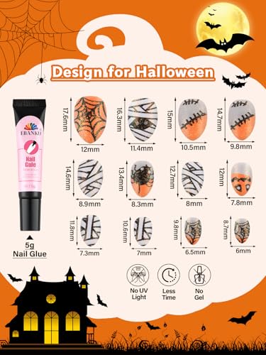 Halloween Kid Press On Nails - Sparkle Almond Fake Nails 24Pcs with Variation of Halloween Sparkle