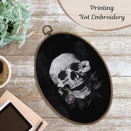 Gothic Skull Wall Art - Dark Gothic Oval Canvas Decor for Home & Bedroom