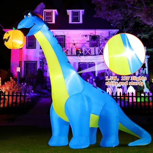 Halloween Inflatable Dinosaur Decoration - 10 FT No Shake Dino Pumpkin Yard Decor